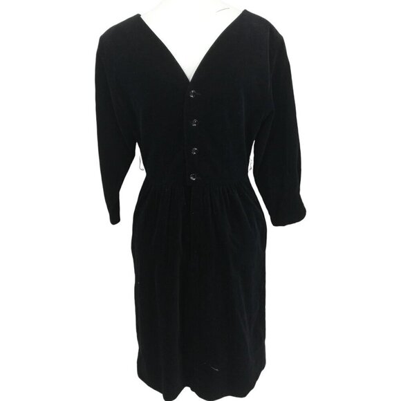 Vintage Petite Lanz Black Velvet Button Back Midi Modest Dress Size 10 Orchestra - Picture 9 of 14